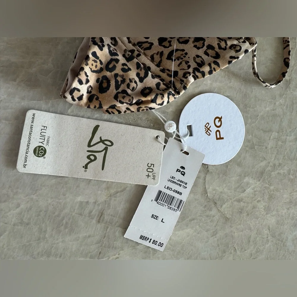 New. Pilyq/PQ Swim Leopard Underwire Bikini Top.‎ Size Large. Retails $80